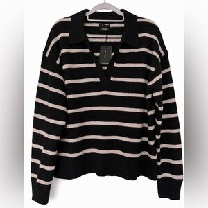 Massimo Dutti Wool Cashmere Striped Polo Sweater M NWT